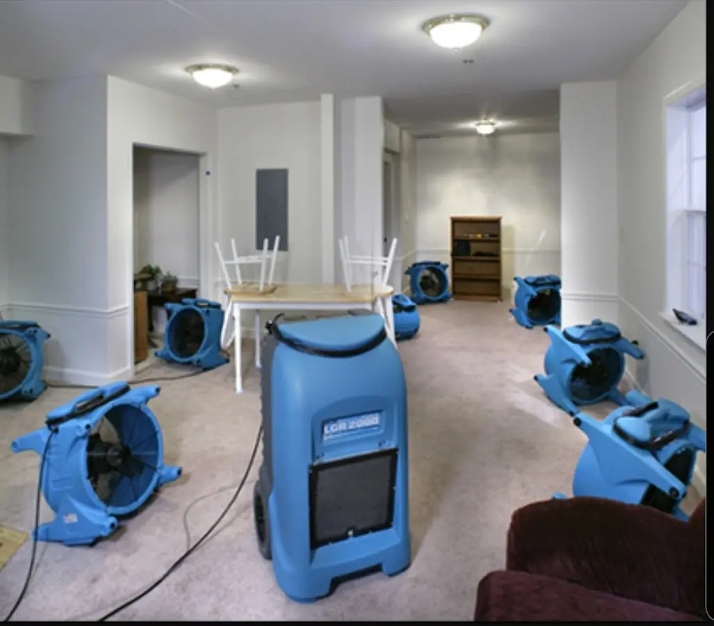 Air movers and dehumidifier setup for Water Damage Restoration in Corinth